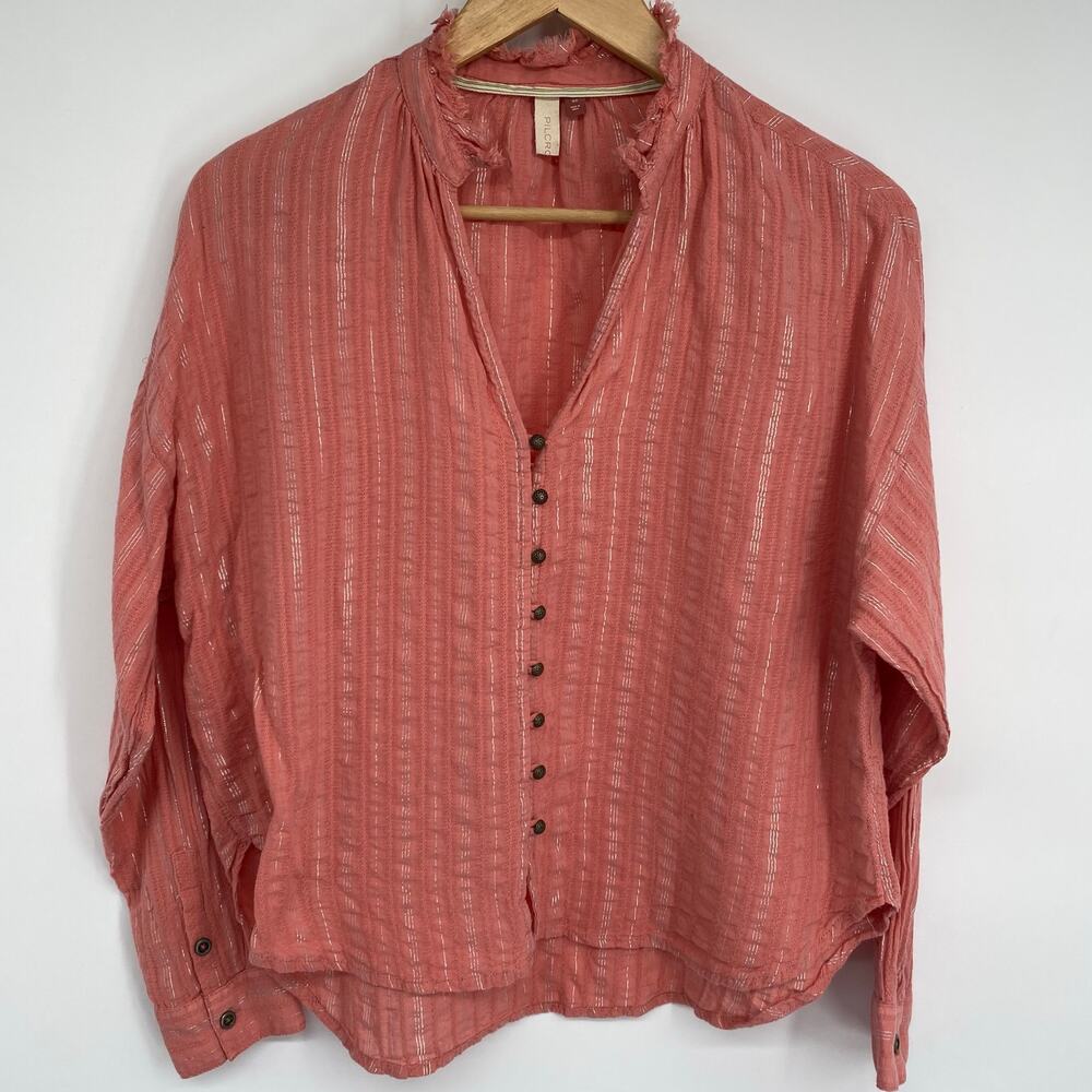 Anthropologie Pilcro Tavi Top XS Pink Metallic Stripe Bohemian Feminine Romantic
